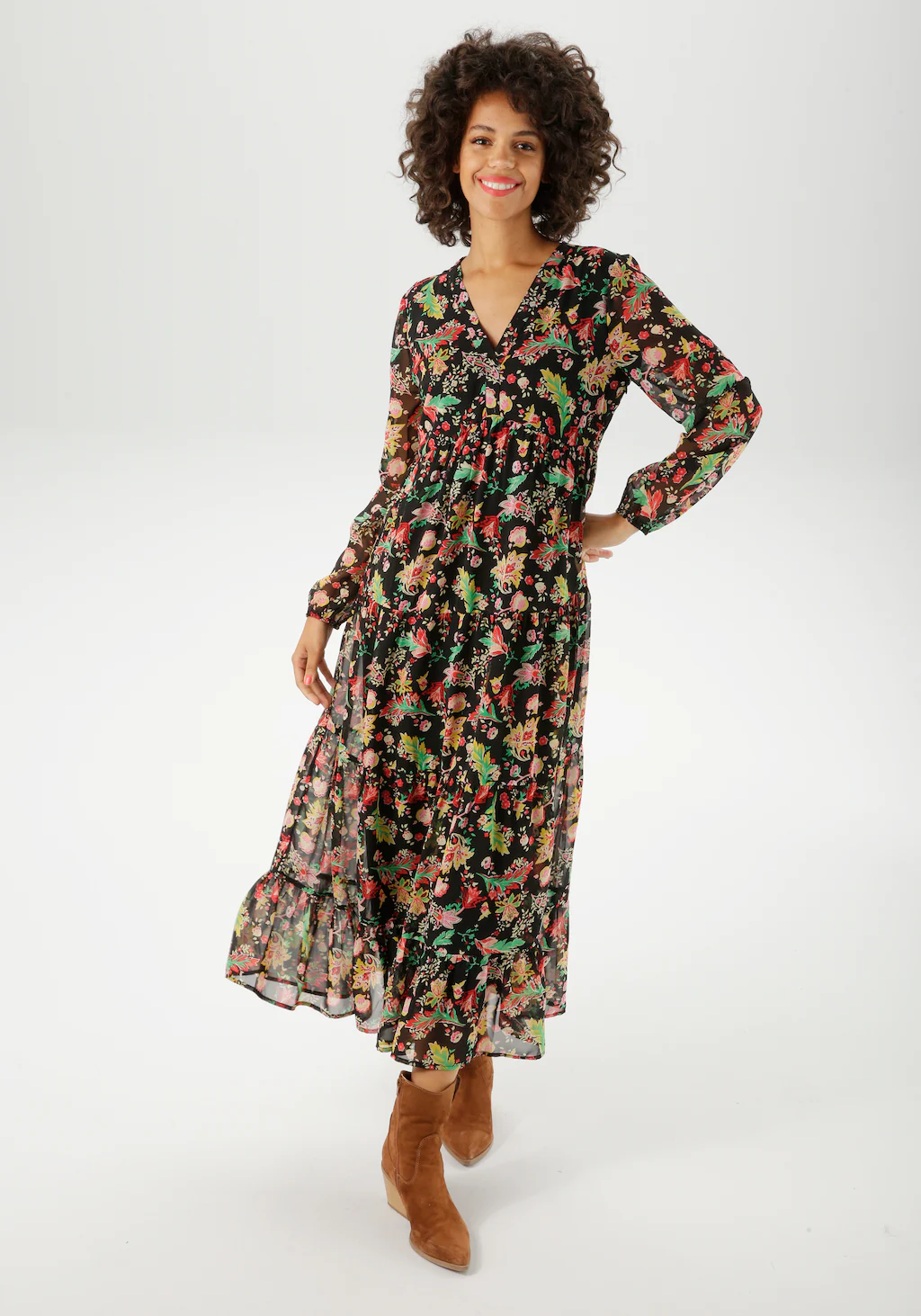 Aniston CASUAL Maxikleid, mit farbenfrohem Blumendruck - jedes Teil ein Uni günstig online kaufen