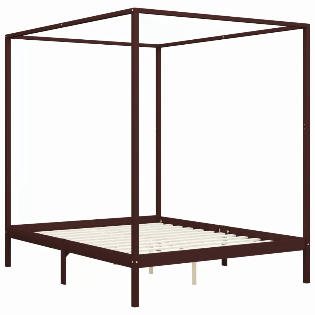 Himmelbett-gestell Dunkelbraun Massivholz Kiefer 160 X 200 Cm günstig online kaufen