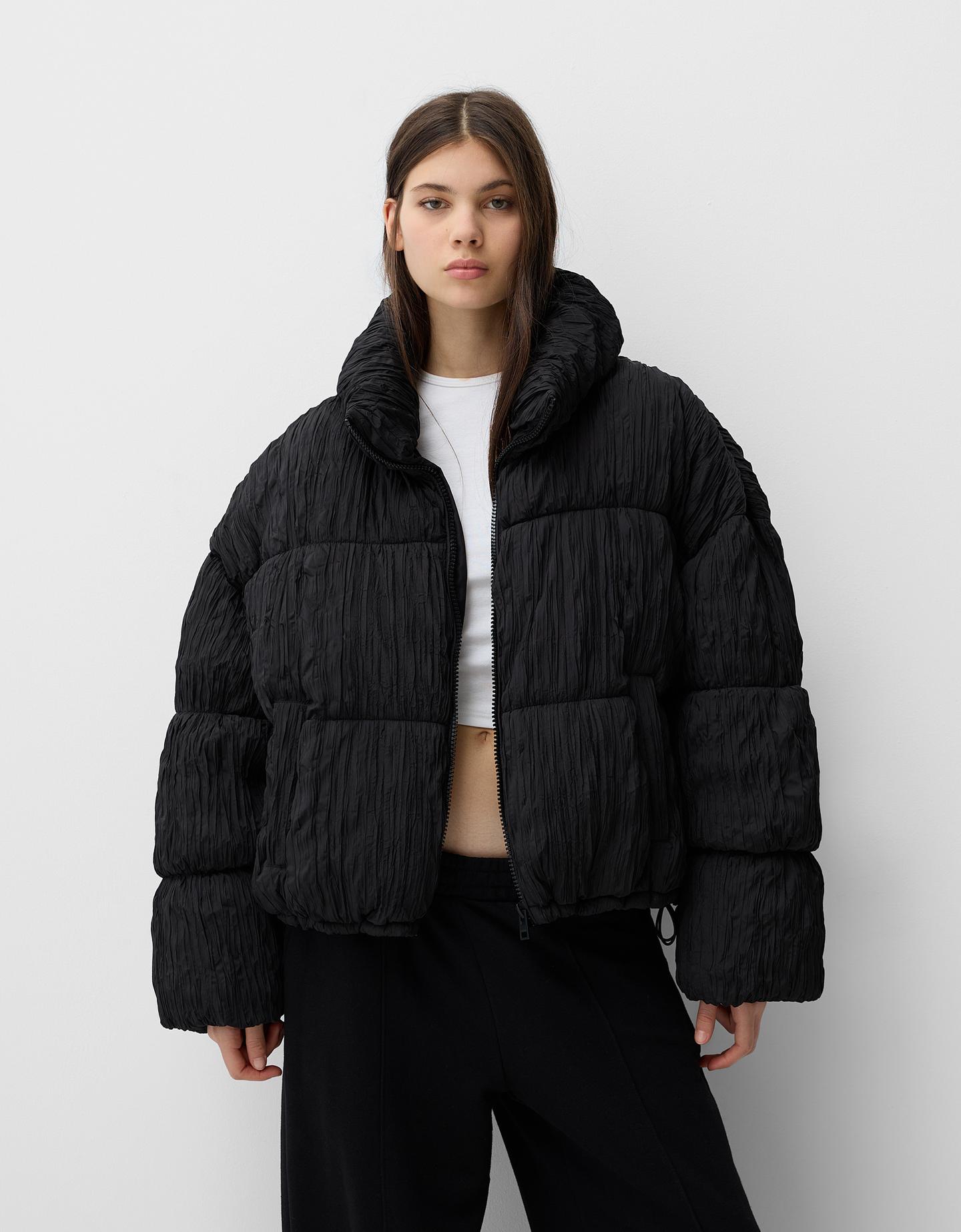 Bershka Plissierte Steppjacke Damen Xs-S Schwarz günstig online kaufen