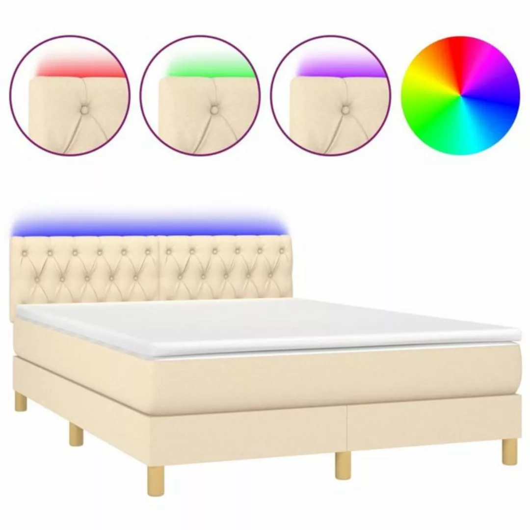 vidaXL Bettgestell Boxspringbett mit Matratze LED Creme 140x200 cm Stoff Be günstig online kaufen