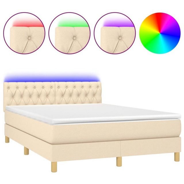 vidaXL Boxspringbett Boxspringbett mit Matratze LED Creme 140x200 cm Stoff günstig online kaufen