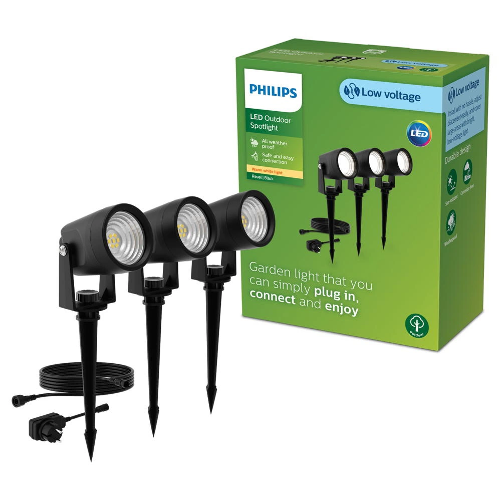 LED Erdspieß Spot Reuel in Schwarz 1,5W 180lm IP44 3er Starter Set günstig online kaufen