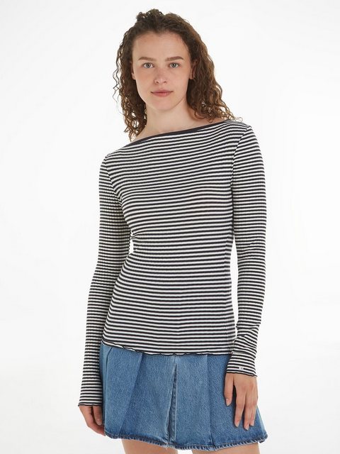 Tommy Hilfiger Langarmshirt SLIM CTN MDAL RIB STP SLSH-NK LS mit Streifenmu günstig online kaufen