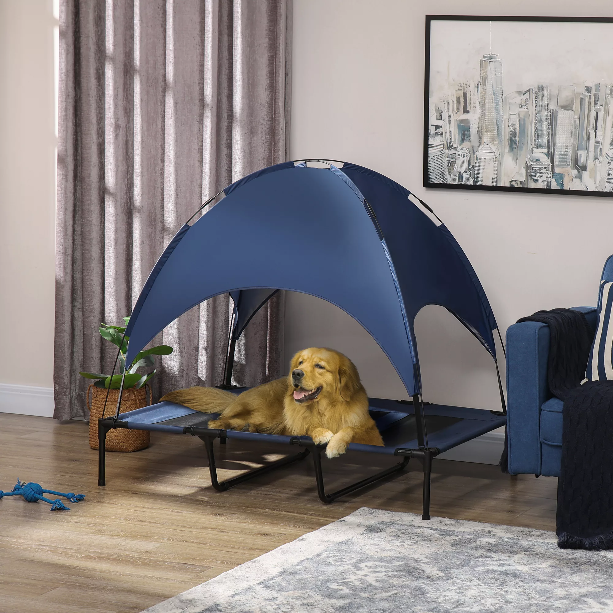 PawHut Haustierbett mit Baldachin  Erhöhtes Outdoor Hundebett mit UV-Schutz günstig online kaufen