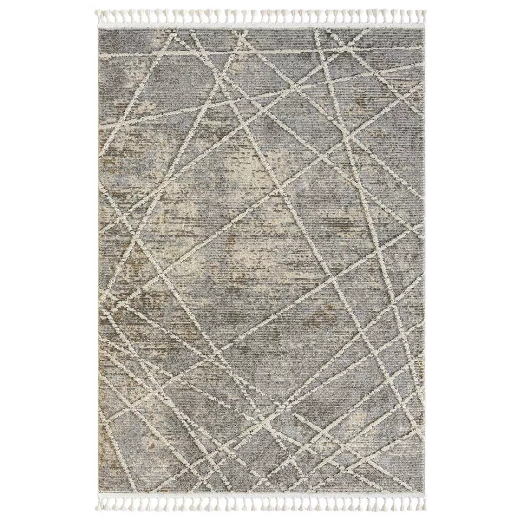 Struktur Teppich mit Fransen in Beige & Grau drei Größen günstig online kaufen