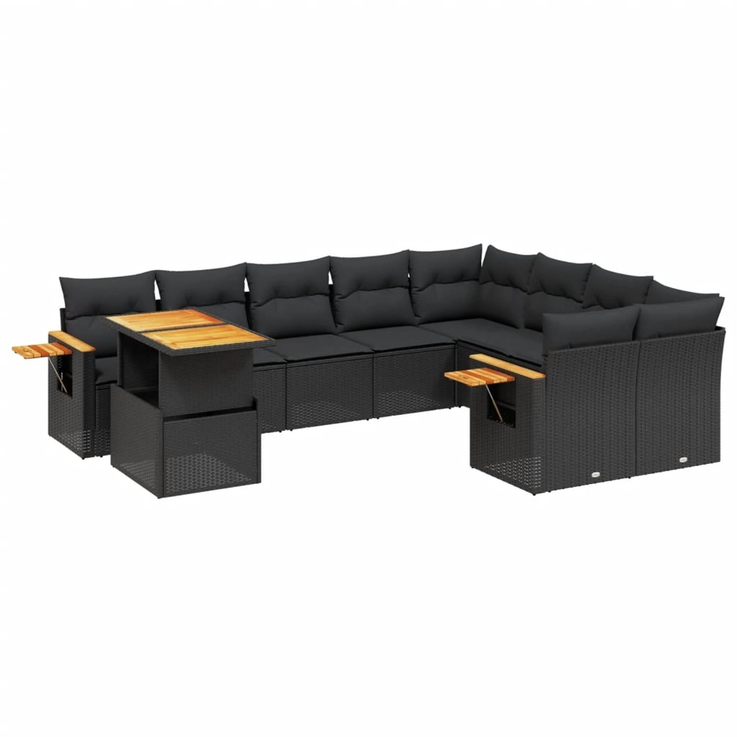 vidaXL 10-Tlg Garten-Sofagarnitur mit Kissen Schwarz Poly Rattan 3273680 günstig online kaufen