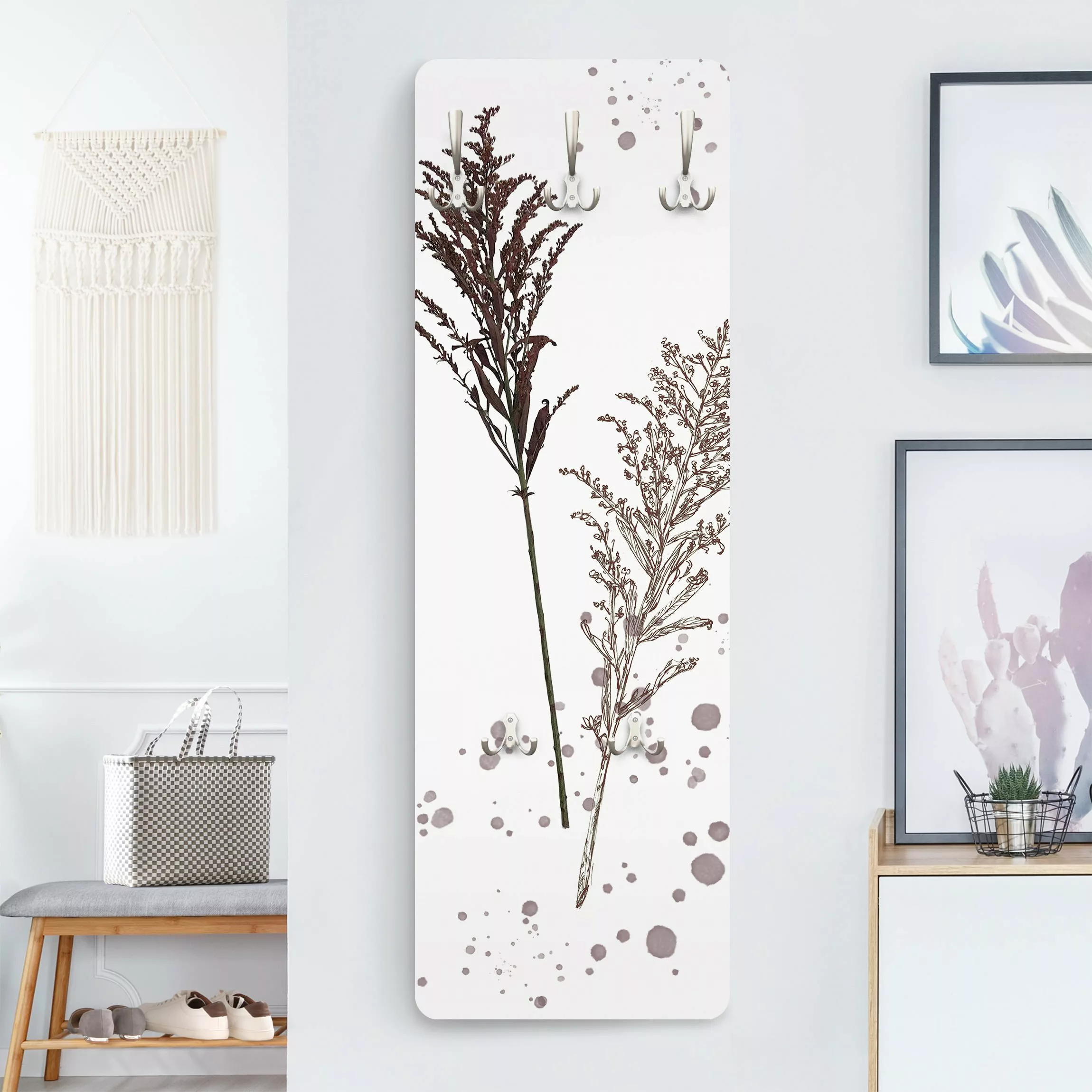 Wandgarderobe Holzpaneel Blumen Botanisches Aquarell - Schwingelschilf günstig online kaufen