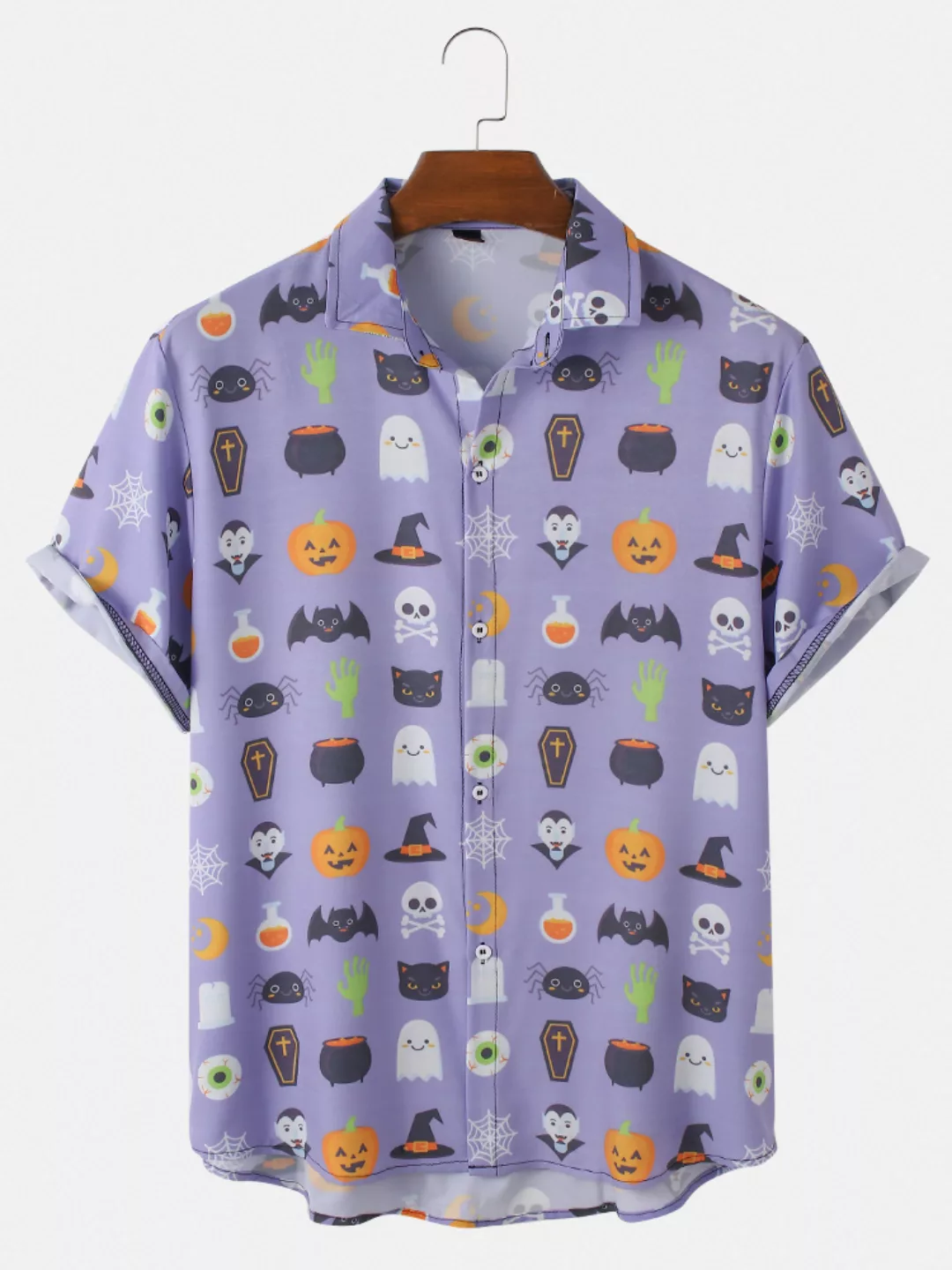 Männer Spaß Cartoon Halloween gedruckt Casual Curved Hem Shirt günstig online kaufen