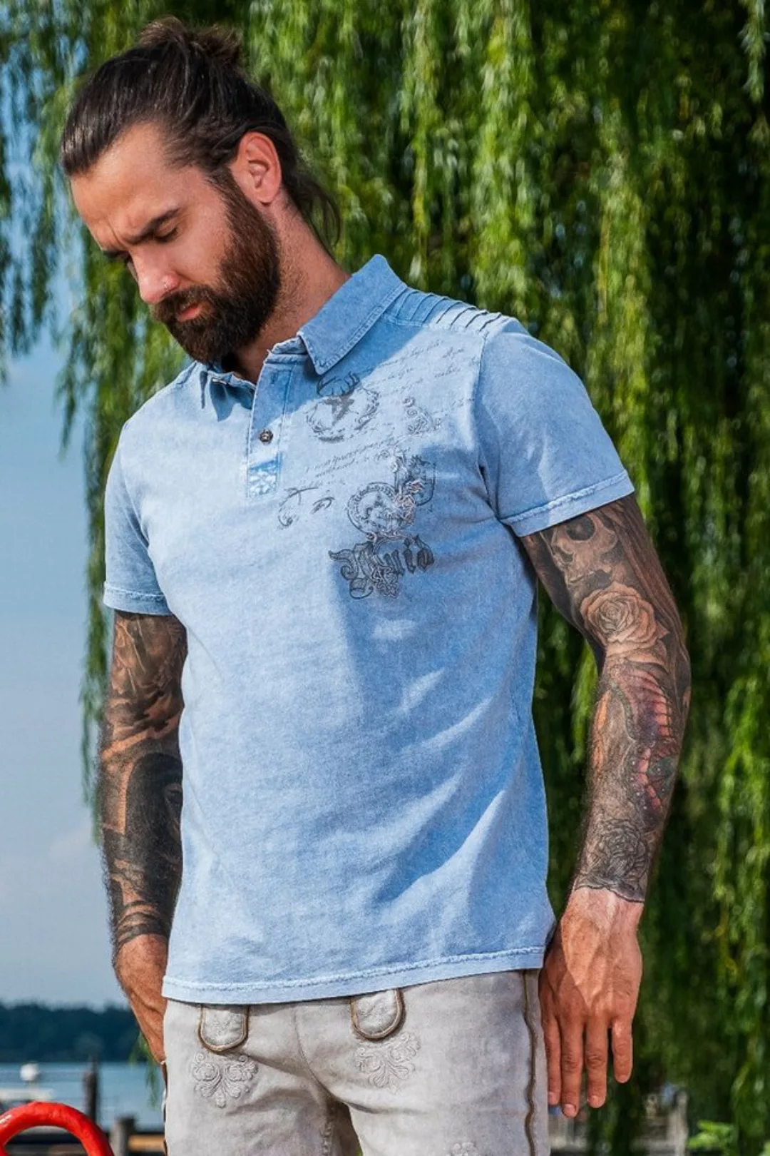 Hangowear Trachtenshirt Trachtenshirt Herren - CORVIN - blau günstig online kaufen