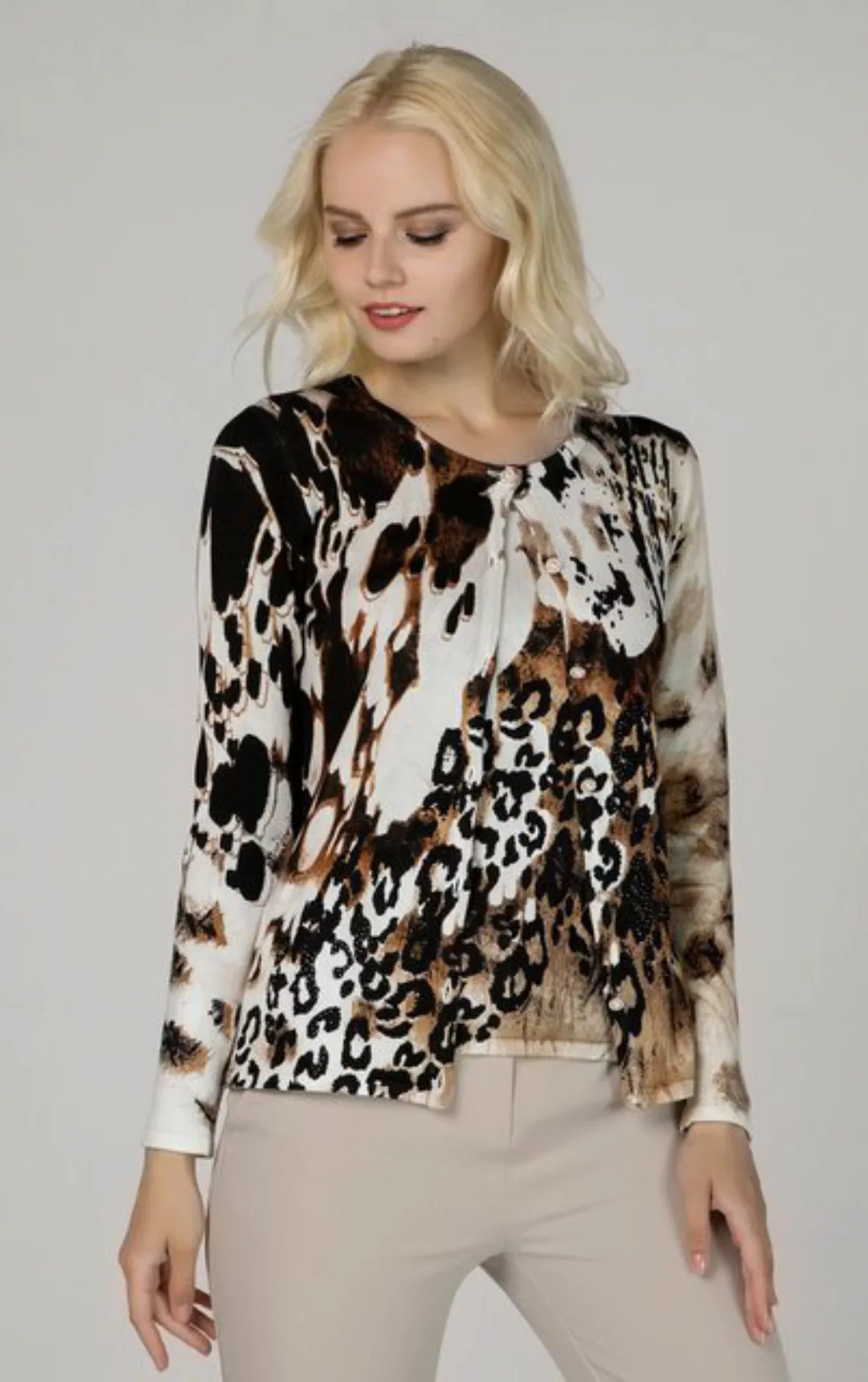 Passioni Strickjacke Twin-Set mit gemischtem Animal-Print günstig online kaufen