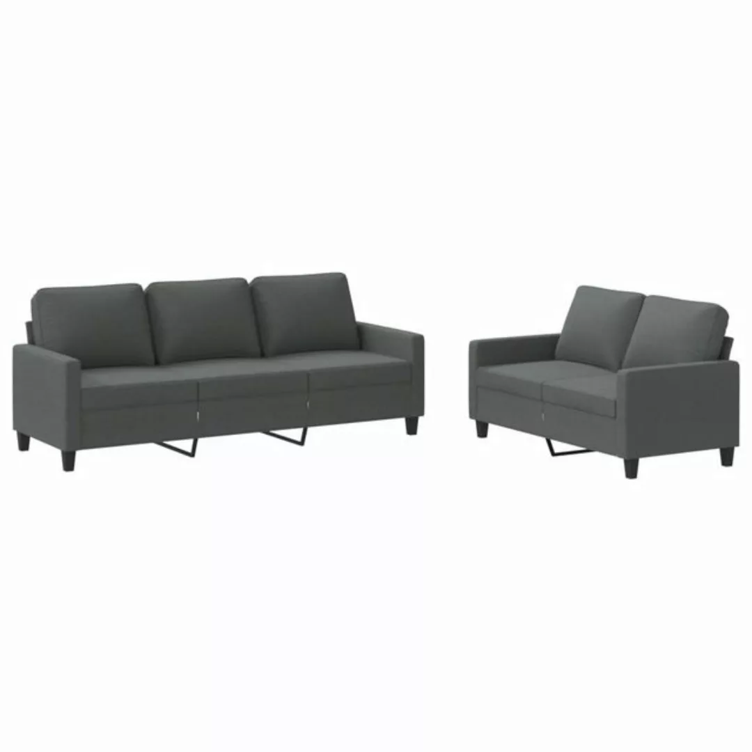 vidaXL Sofa Sofagarnitur mit Kissen Stoff, 2-tlg., Dunkelgrau günstig online kaufen