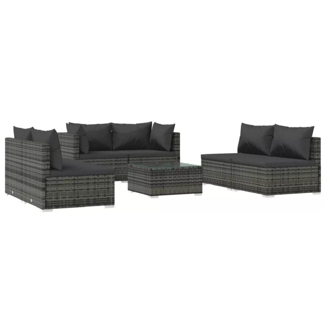 Vidaxl 7-tlg. Garten-lounge-set Mit Kissen Poly Rattan Grau günstig online kaufen