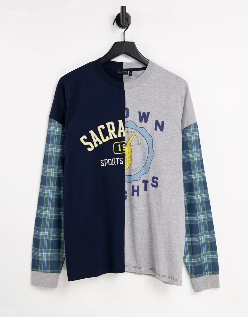 ASOS DESIGN – Langärmliges Oversize-Shirt mit gespleißtem Blockfarbendesign günstig online kaufen
