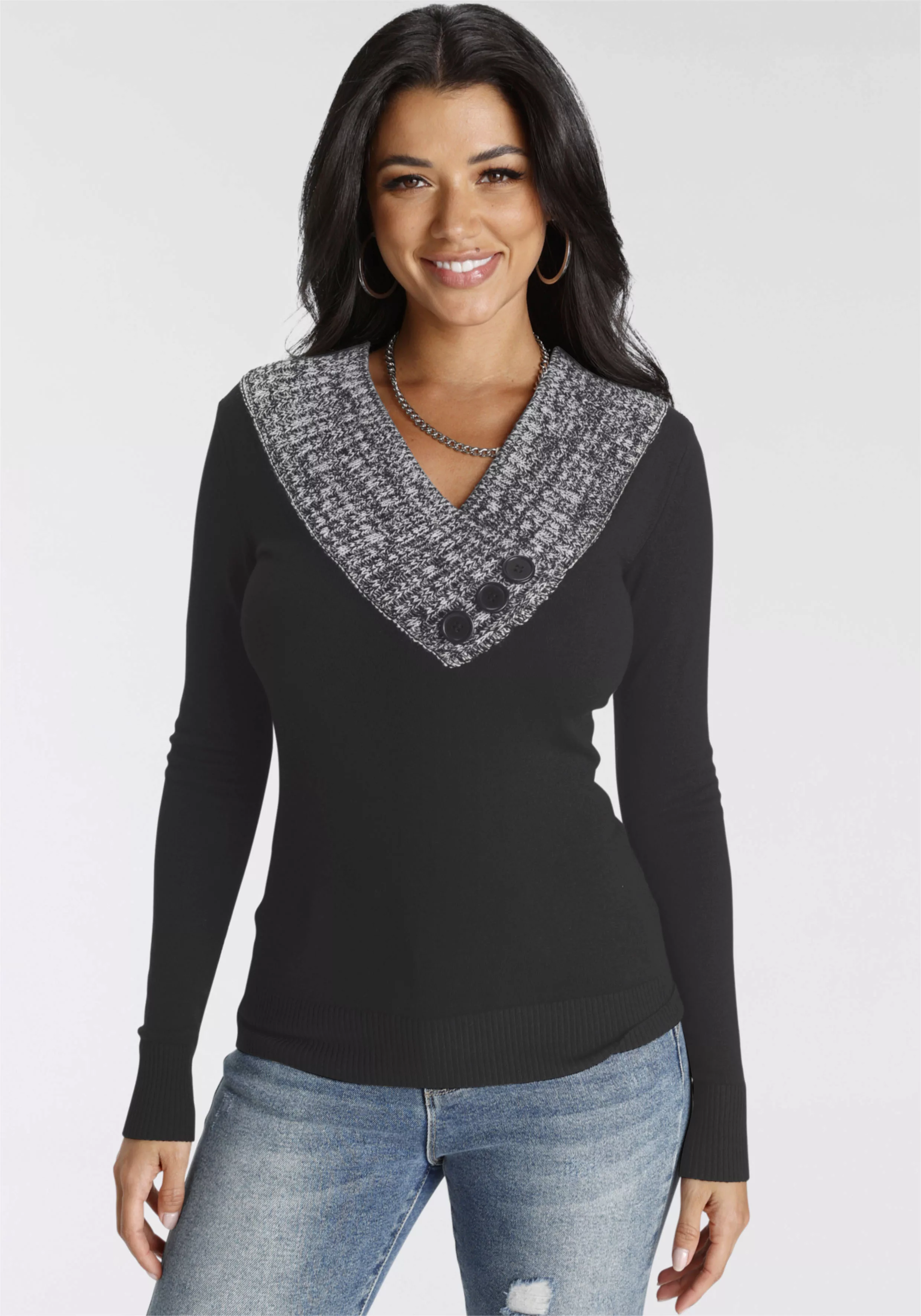 Melrose Strickpullover mit Kontrastkragen günstig online kaufen