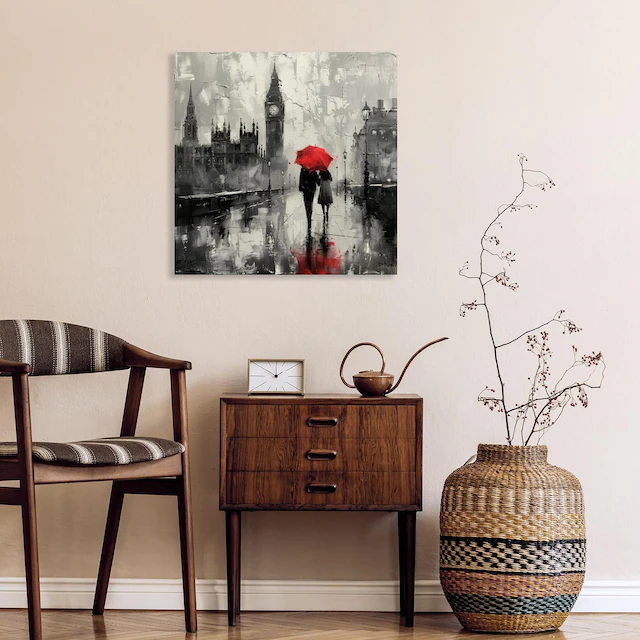 queence Leinwandbild »Big Ben bei Regen«, Architektonische Elemente-Bilder günstig online kaufen