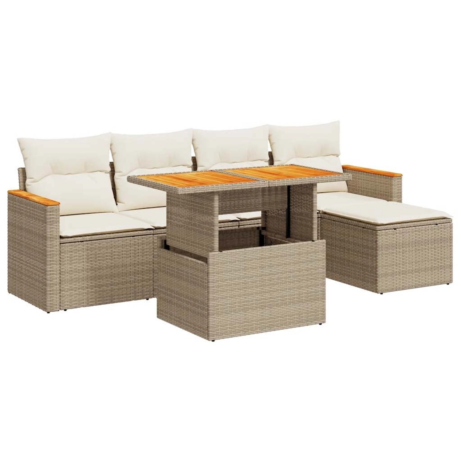 vidaXL 6-Tlg Garten-Sofagarnitur mit Kissen Beige Poly Rattan Akazie 332747 günstig online kaufen
