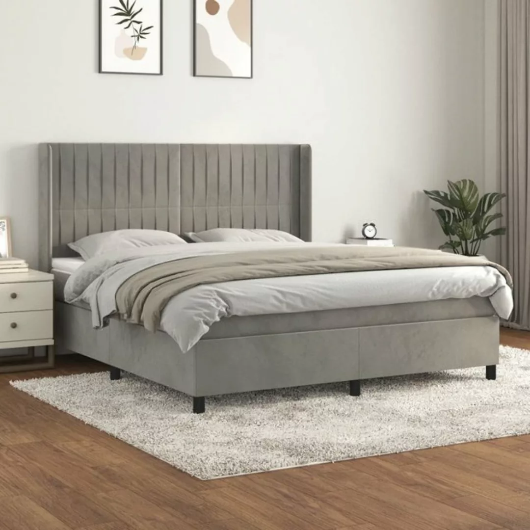 vidaXL Bettgestell Boxspringbett mit Matratze Hellgrau 160x200 cm Samt Bett günstig online kaufen