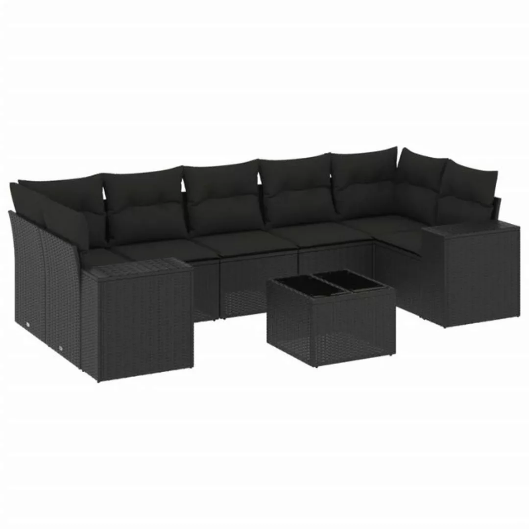 vidaXL Sofaelement 8-tlg. Garten-Sofagarnitur mit Kissen Schwarz Poly Ratta günstig online kaufen