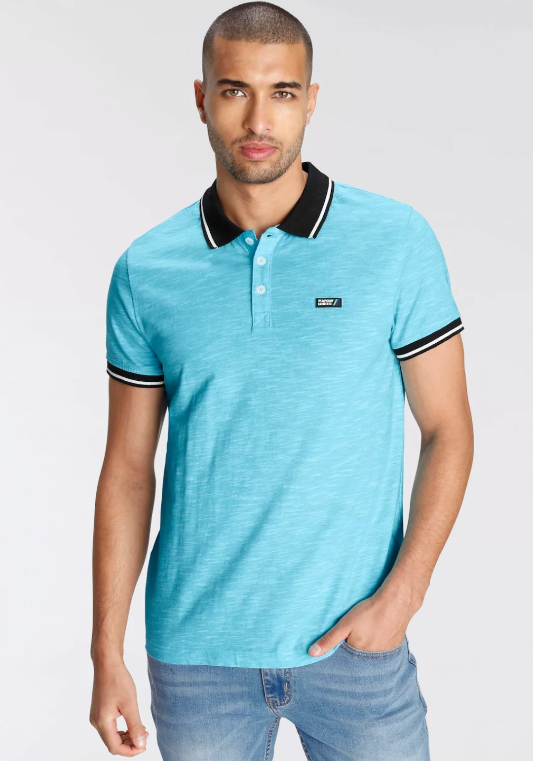 AJC Poloshirt mit kontrastfarbenen Details an Kragen und Ärmeln günstig online kaufen
