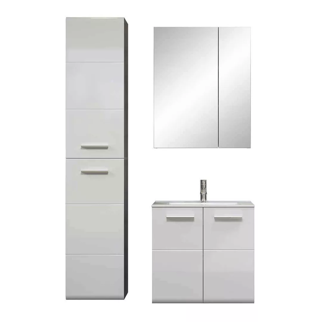 Badezimmermöbel Set mit Becken in Weiß und Silbergrau 170 cm hoch (dreiteil günstig online kaufen