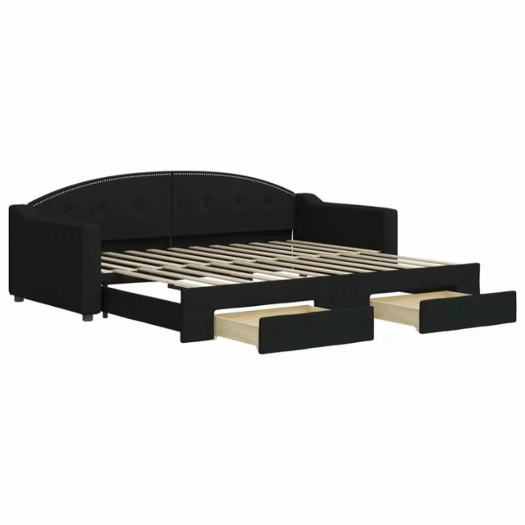 furnicato Bett Tagesbett Ausziehbar mit Schubladen Schwarz 90x200 cm Stoff günstig online kaufen