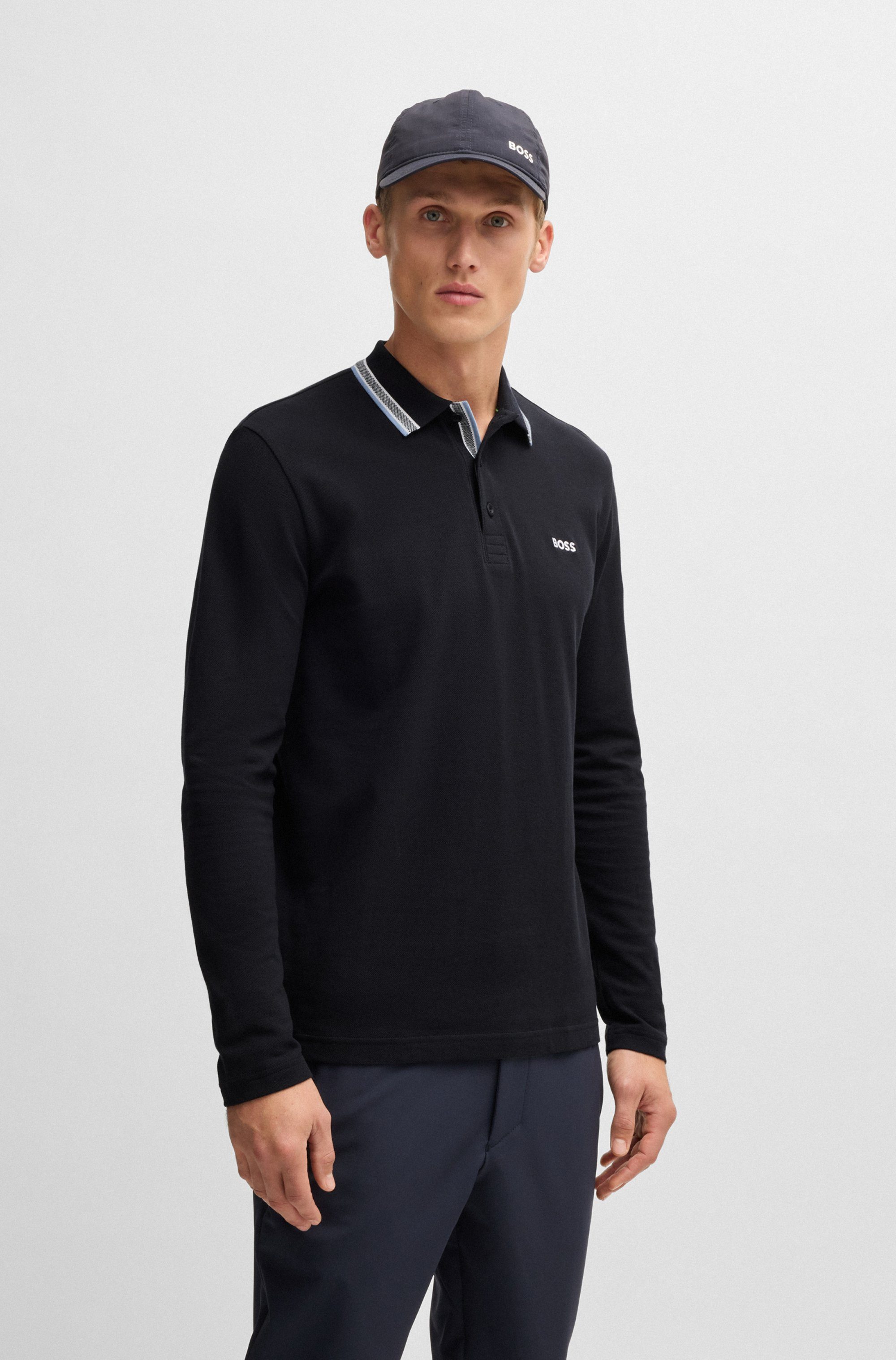 BOSS GREEN Langarm-Poloshirt Plisy mit Streifen günstig online kaufen