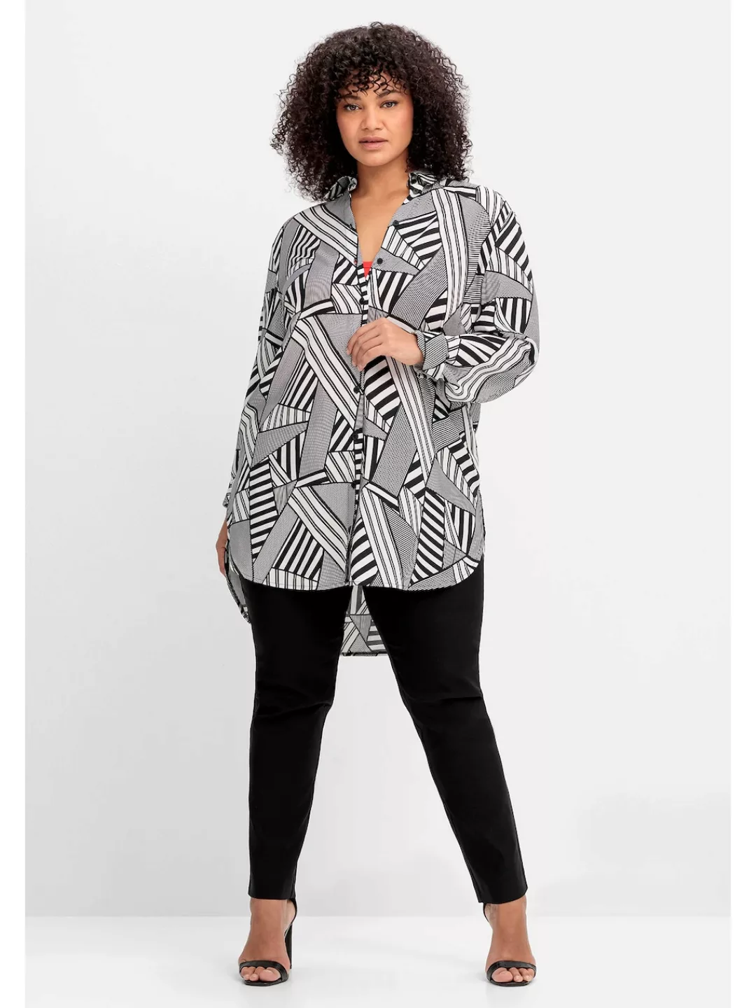 Sheego Longbluse "Große Größen", mit grafischem Muster und Hemdkragen günstig online kaufen