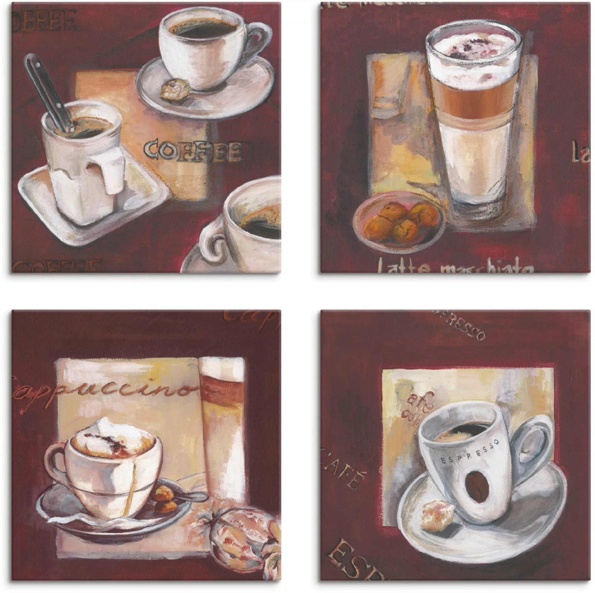 Artland Leinwandbild "Kaffee I, -II, -III, -IV", Getränke, (4 St.), 4er Set günstig online kaufen