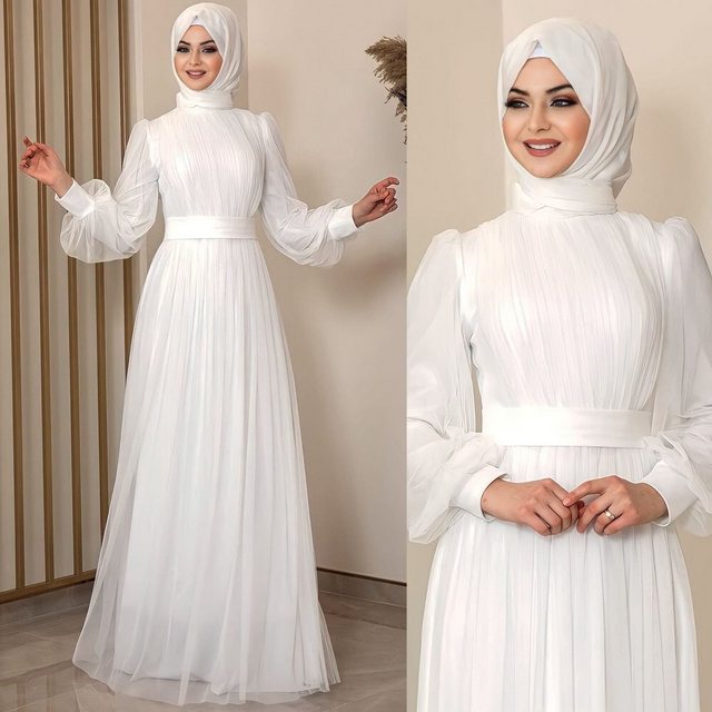 Modavitrini Abendkleid Sükse Abiye Damenkleid Ekru Hijab Brautkleid Langärm günstig online kaufen