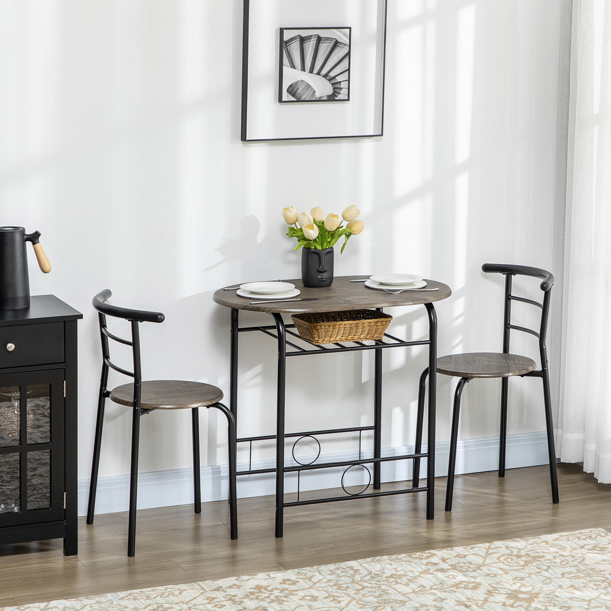 HOMCOM Essgruppe, Esstisch mit 2 Stühlen, Ovaler Küchentisch mit Ablagefach günstig online kaufen