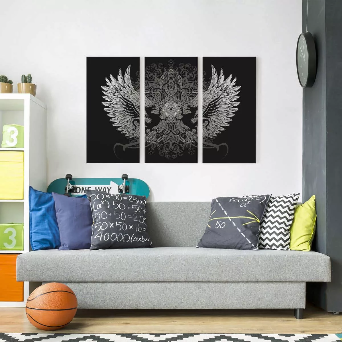 3-teiliges Leinwandbild Schwarz-Weiß - Querformat Drachenflügel günstig online kaufen
