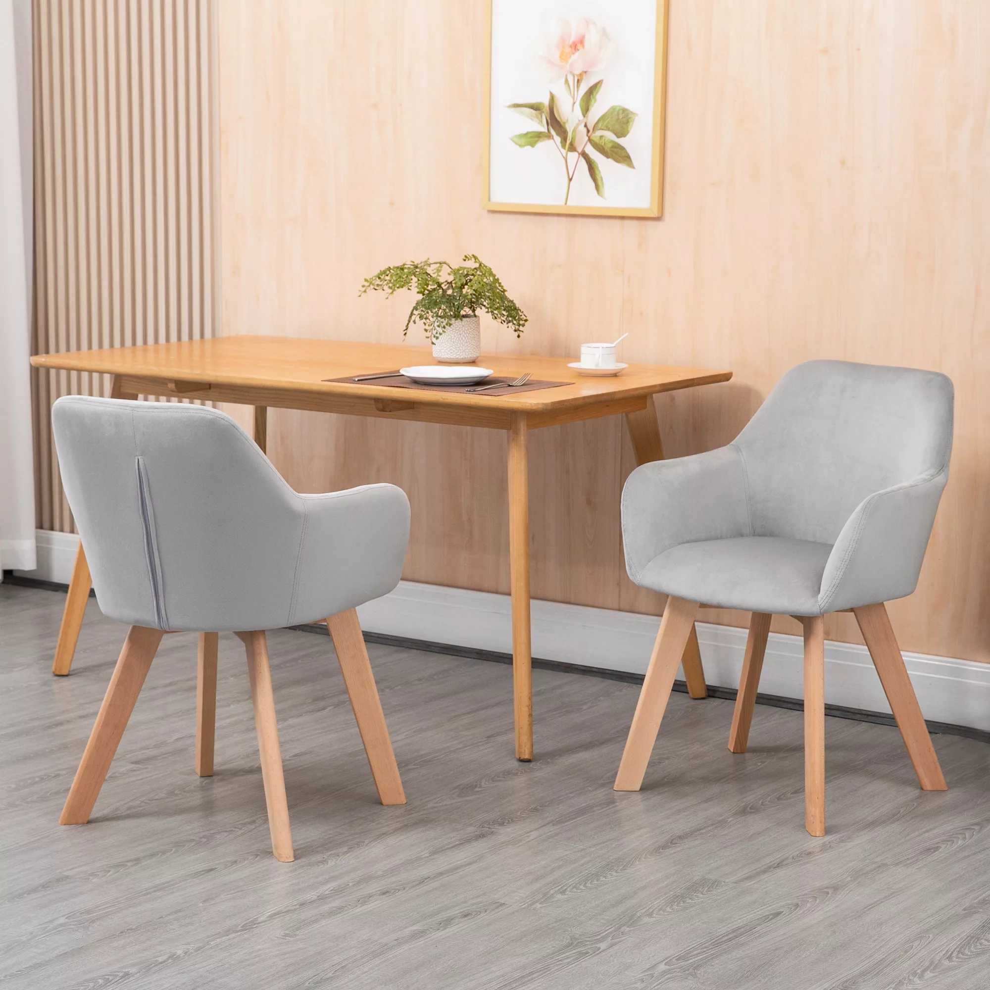 HOMCOM Esszimmerstühle 2er Set  Küchenstühle mit Arm- & Rückenlehne, Samtop günstig online kaufen