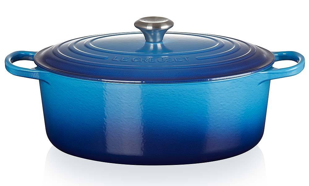 Le Creuset Bräter Signature Oval Gusseisen Azure Blau 33 cm günstig online kaufen