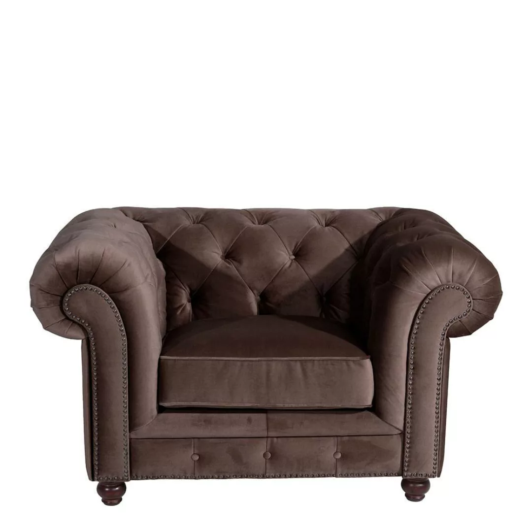 Wohnzimmer Sessel Samtvelours in Braun Chesterfield Look günstig online kaufen