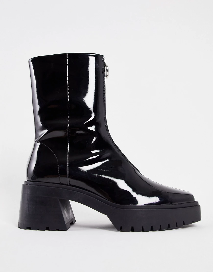 ASOS DESIGN – Chelsea-Stiefel aus schwarzem Lackleder mit dickem Absatz, ec günstig online kaufen