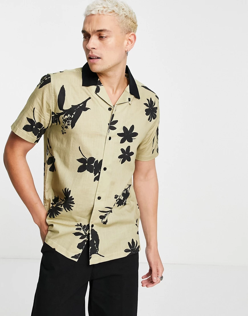 Topman – Hemd in Steingrau mit Blumenmuster-Neutral günstig online kaufen