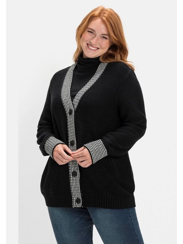 Sheego Cardigan Große Größen mit Kontrastdetails im Hahnentrittmuster günstig online kaufen