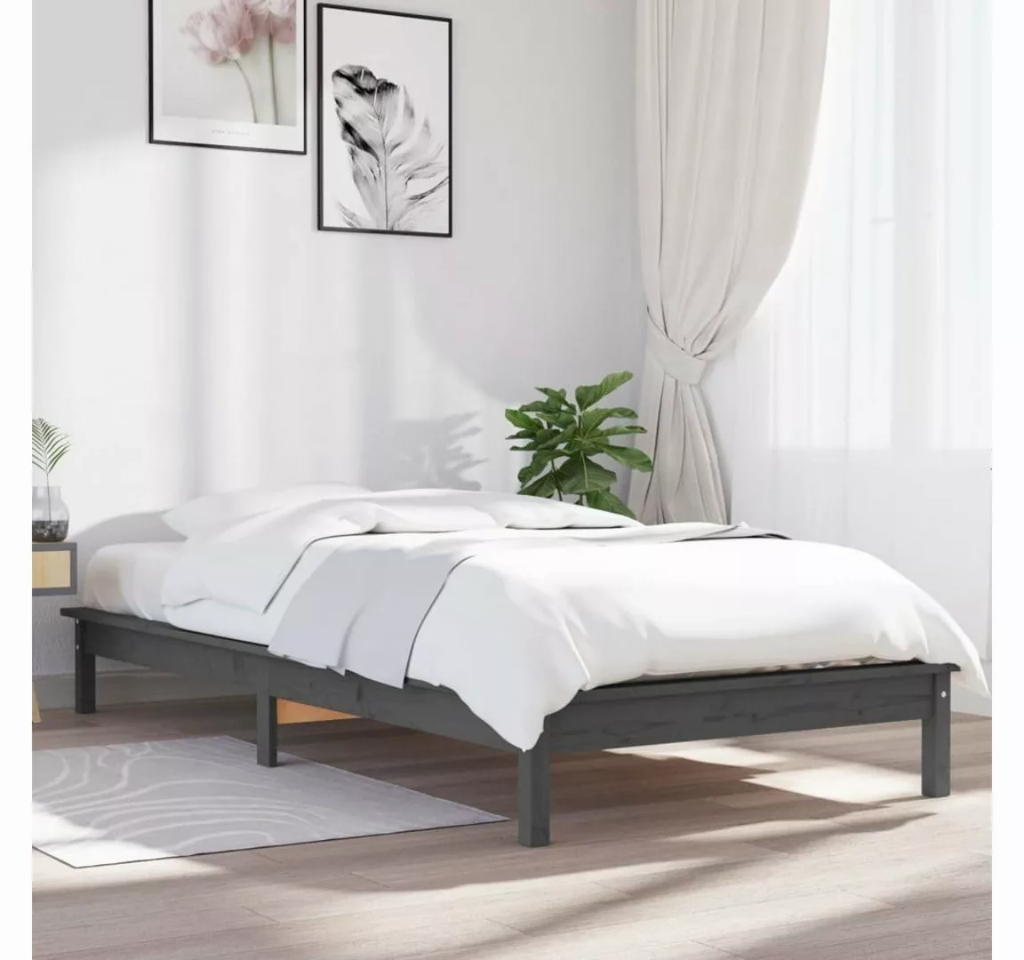 vidaXL Bett Massivholzbett Grau 90x200 cm Kiefer günstig online kaufen