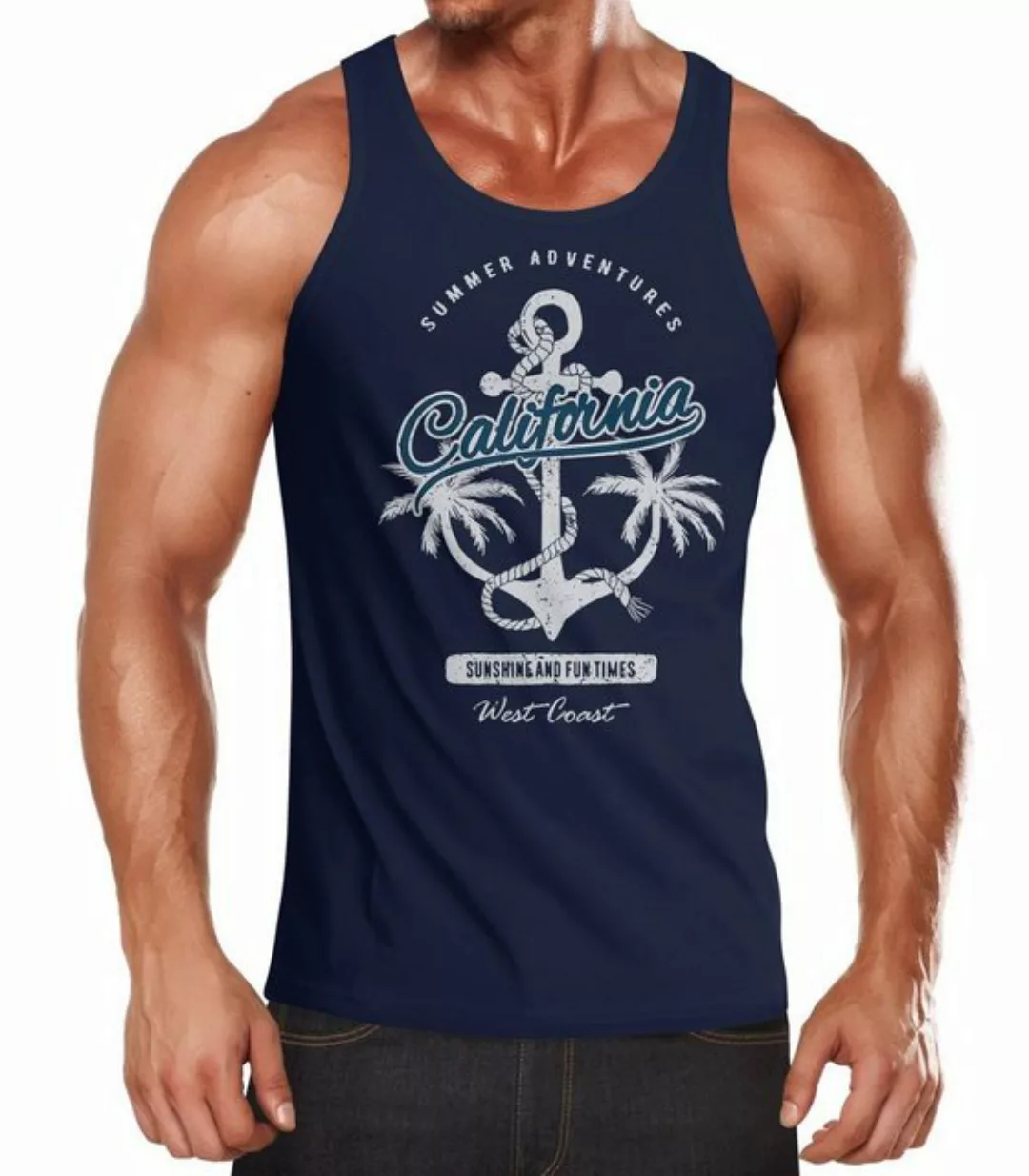 Neverless Tanktop Herren Tank-Top Anker Palmen Anchor Palms Muskelshirt Mus günstig online kaufen