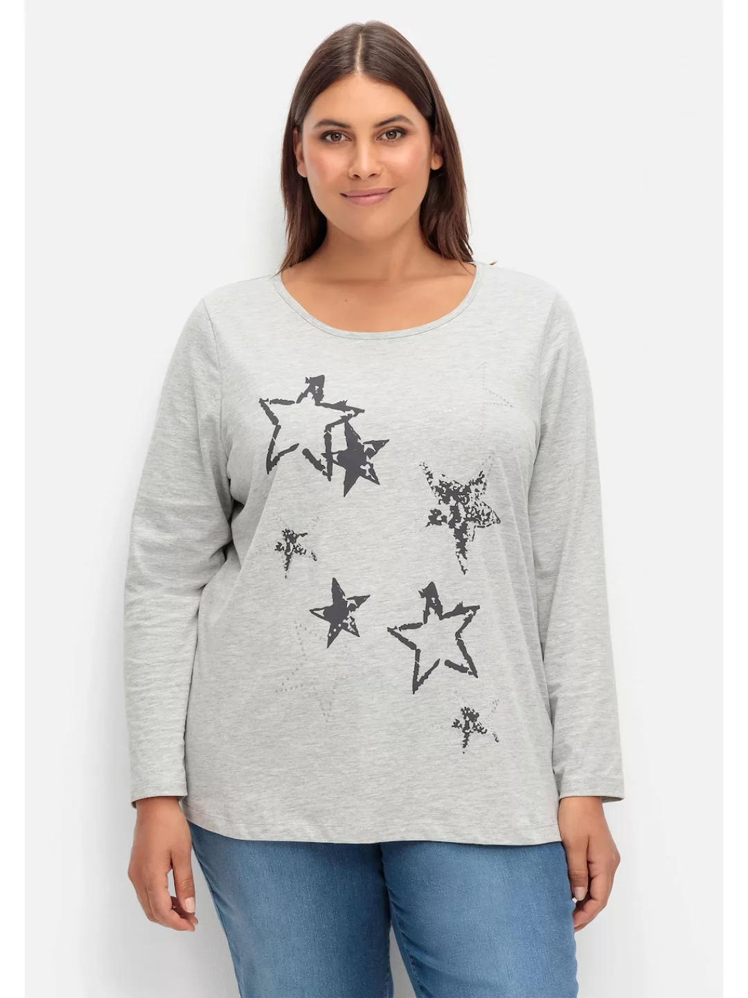 Sheego Langarmshirt "Große Größen", mit Sternen-Frontdruck günstig online kaufen