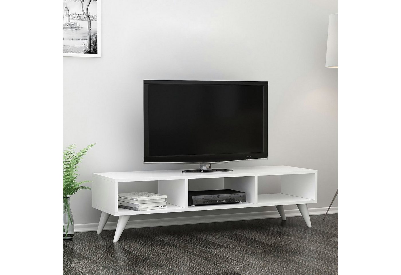 en.casa TV-Schrank Aaskov TV Board Lowboard 35x120x35cm, 3 Ablagen, Weiß günstig online kaufen