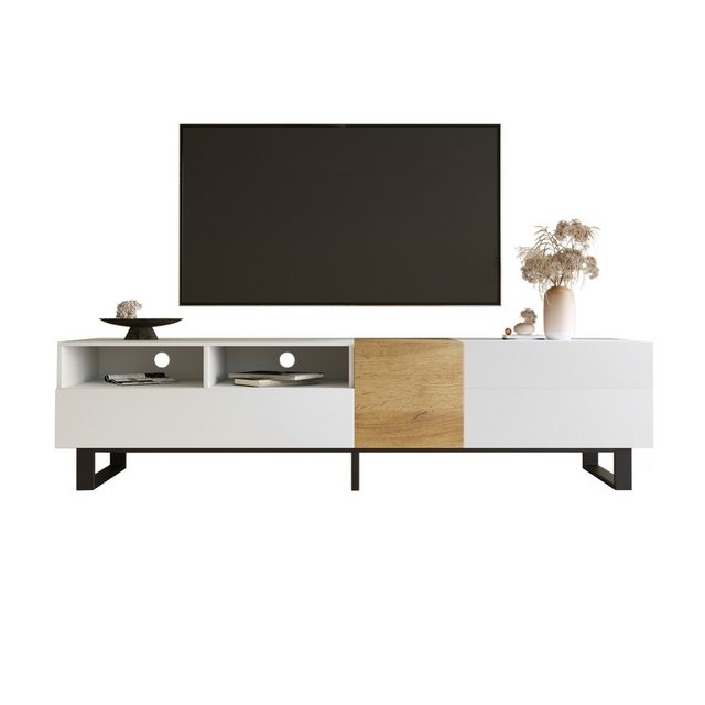 Refined Living TV-Schrank Fernsehtisch Weiß-Holzoptik, Lowboard, TV-Möbel m günstig online kaufen