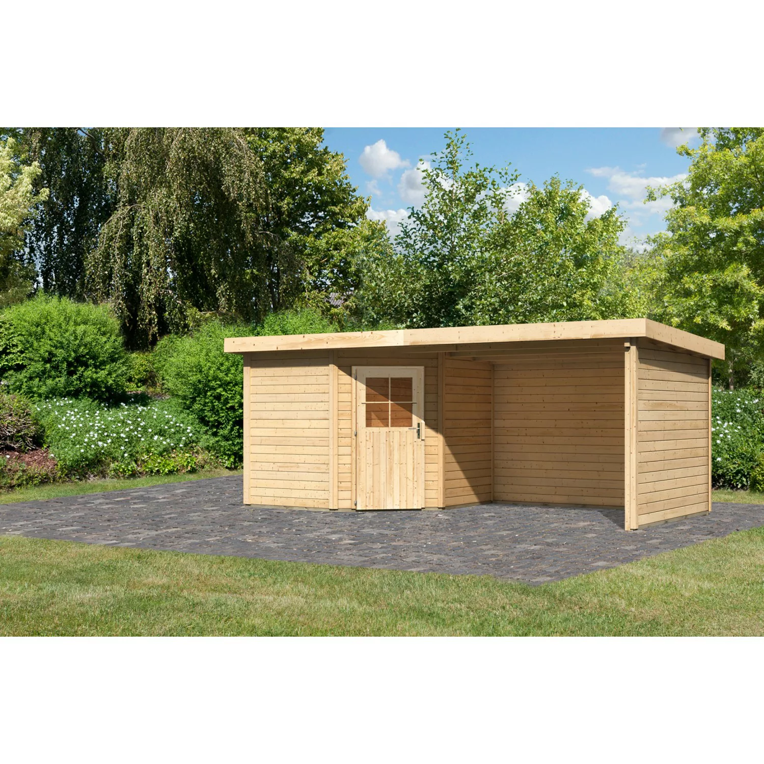 Karibu Holz-Gartenhaus Neuruppin Natur Flachdach Unbehandelt 240 cm x 240 c günstig online kaufen