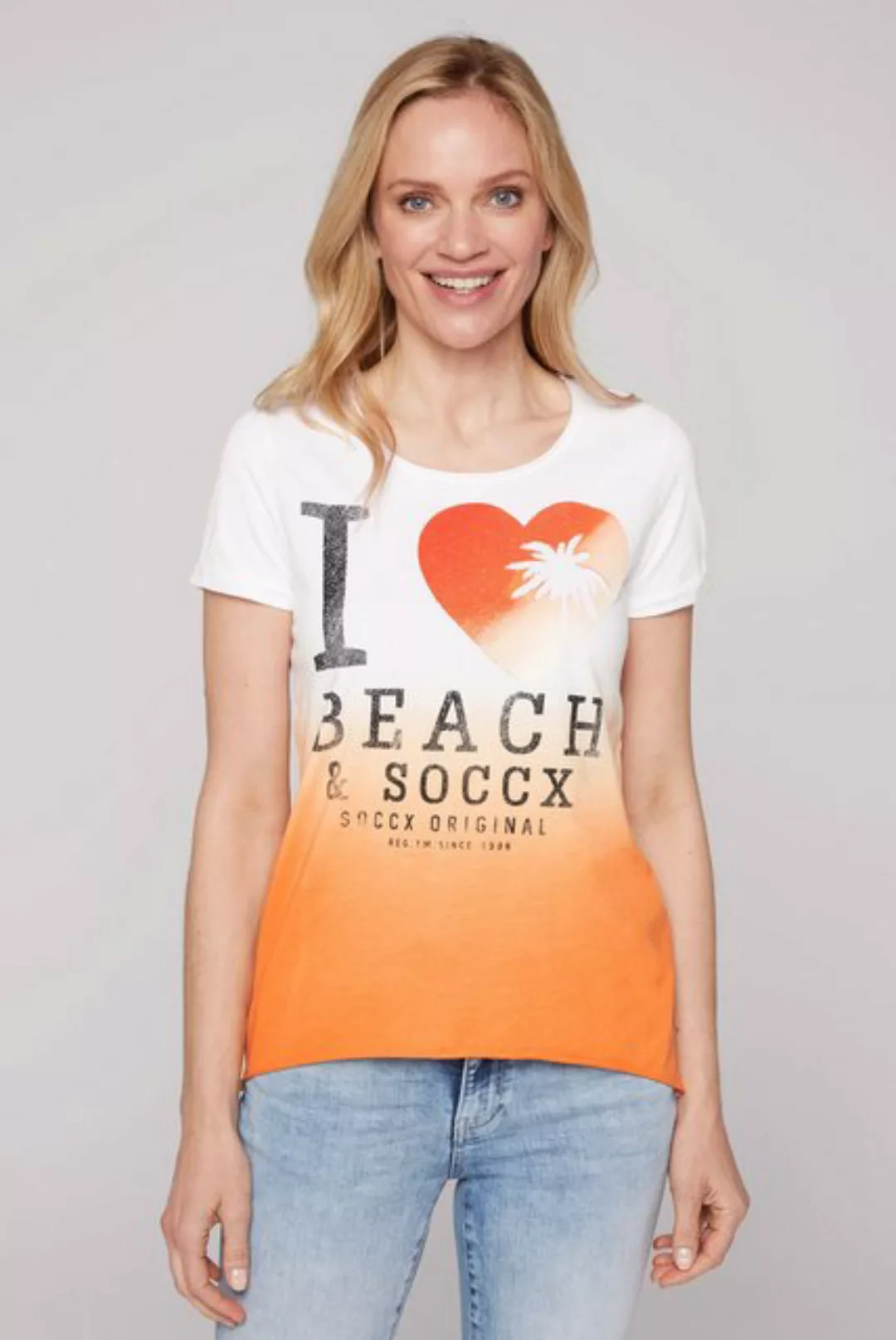 SOCCX Rundhalsshirt mit offenen Kanten günstig online kaufen