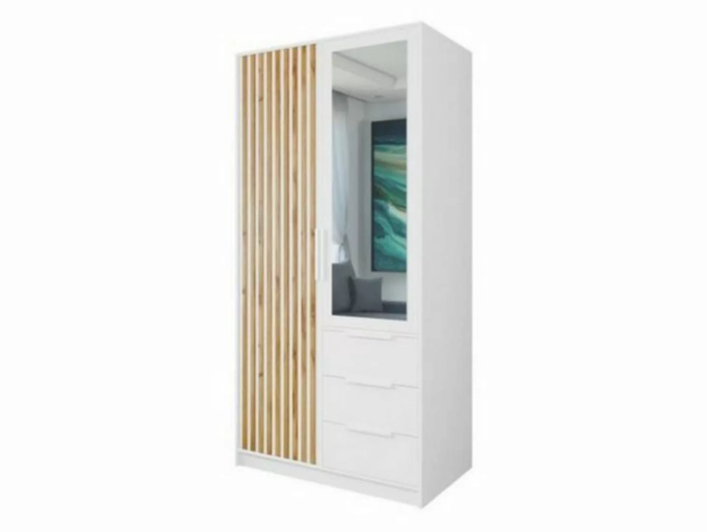 Compleo Kleiderschrank mit Lamellen, Breite 100 cm, Garderobe mit 3 Schubla günstig online kaufen