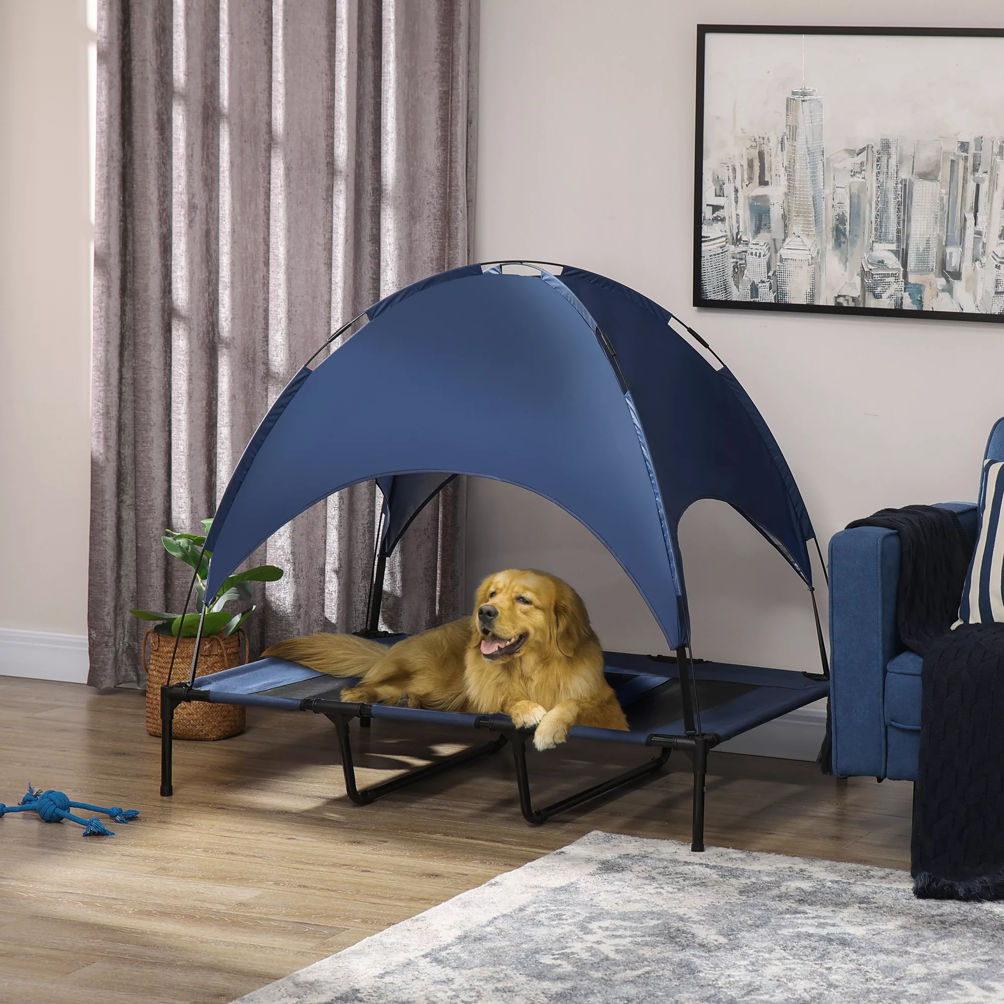 PawHut Haustierbett mit Baldachin erhöhtes Outdoor Hundebett mit UV-Schutz günstig online kaufen