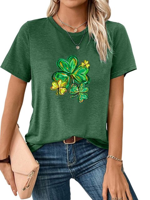 PYL Rundhalsshirt Damen St. Patricks Tag Kurzarmbluse Locker Kleeblatt Prin günstig online kaufen