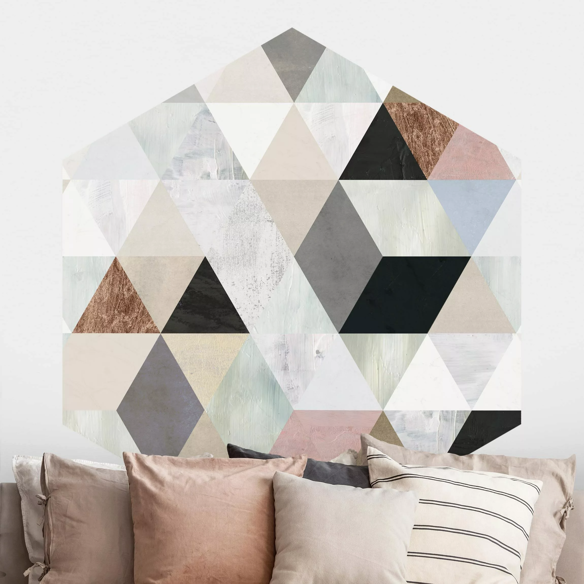 Hexagon Mustertapete selbstklebend Aquarell-Mosaik mit Dreiecken I günstig online kaufen
