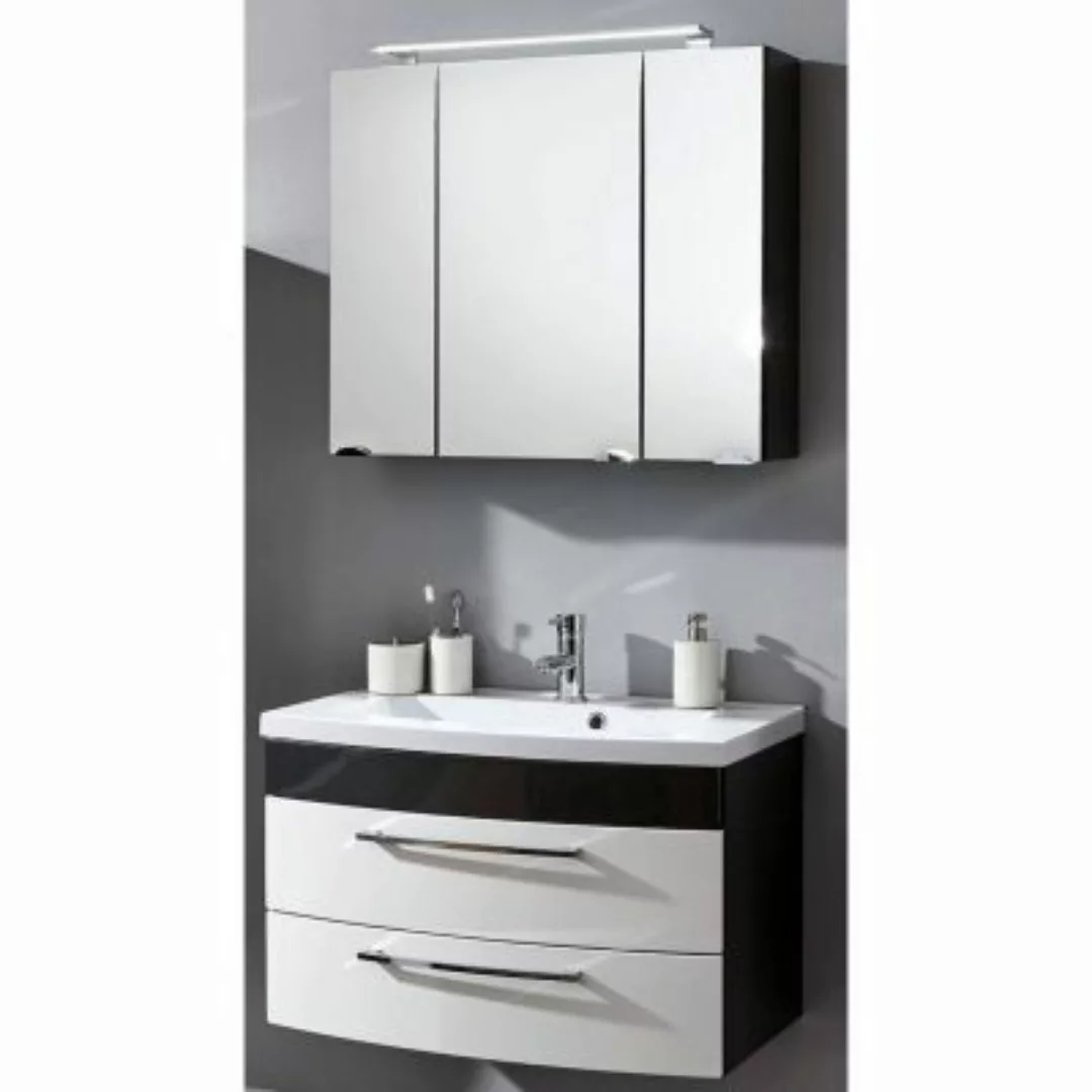Lomadox Badezimmer Waschtisch & Spiegelschrank Set RIMAO-02 Hochglanz weiß, günstig online kaufen