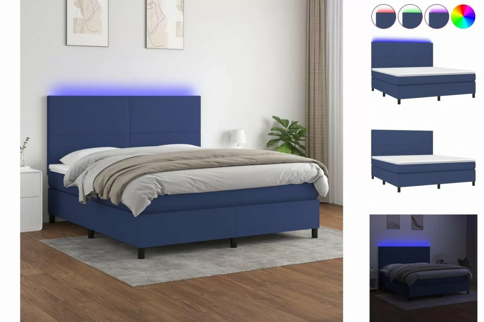 vidaXL Bettgestell Boxspringbett mit Matratze LED Dunkelgrau 180x200 cm Sto günstig online kaufen